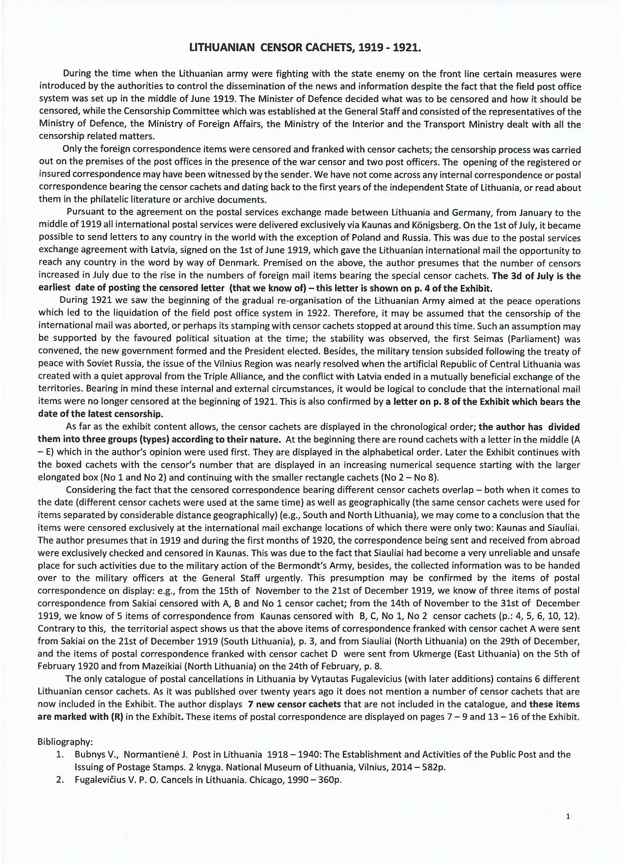Censor Cachets of Lithuania 1919–1921, sheet 101