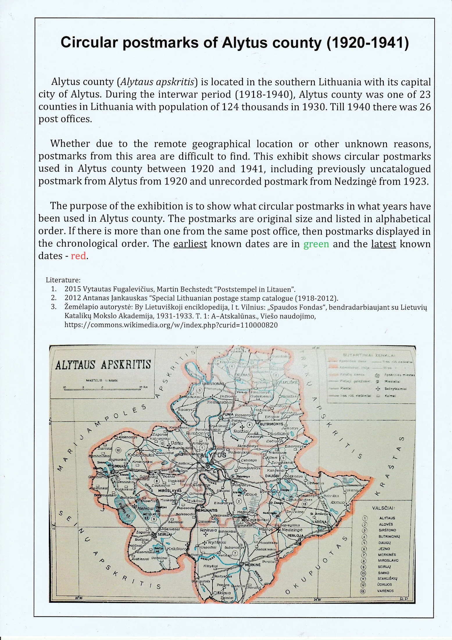 Circular Postmarks of Alytus County, 1920–1941, sheet 101