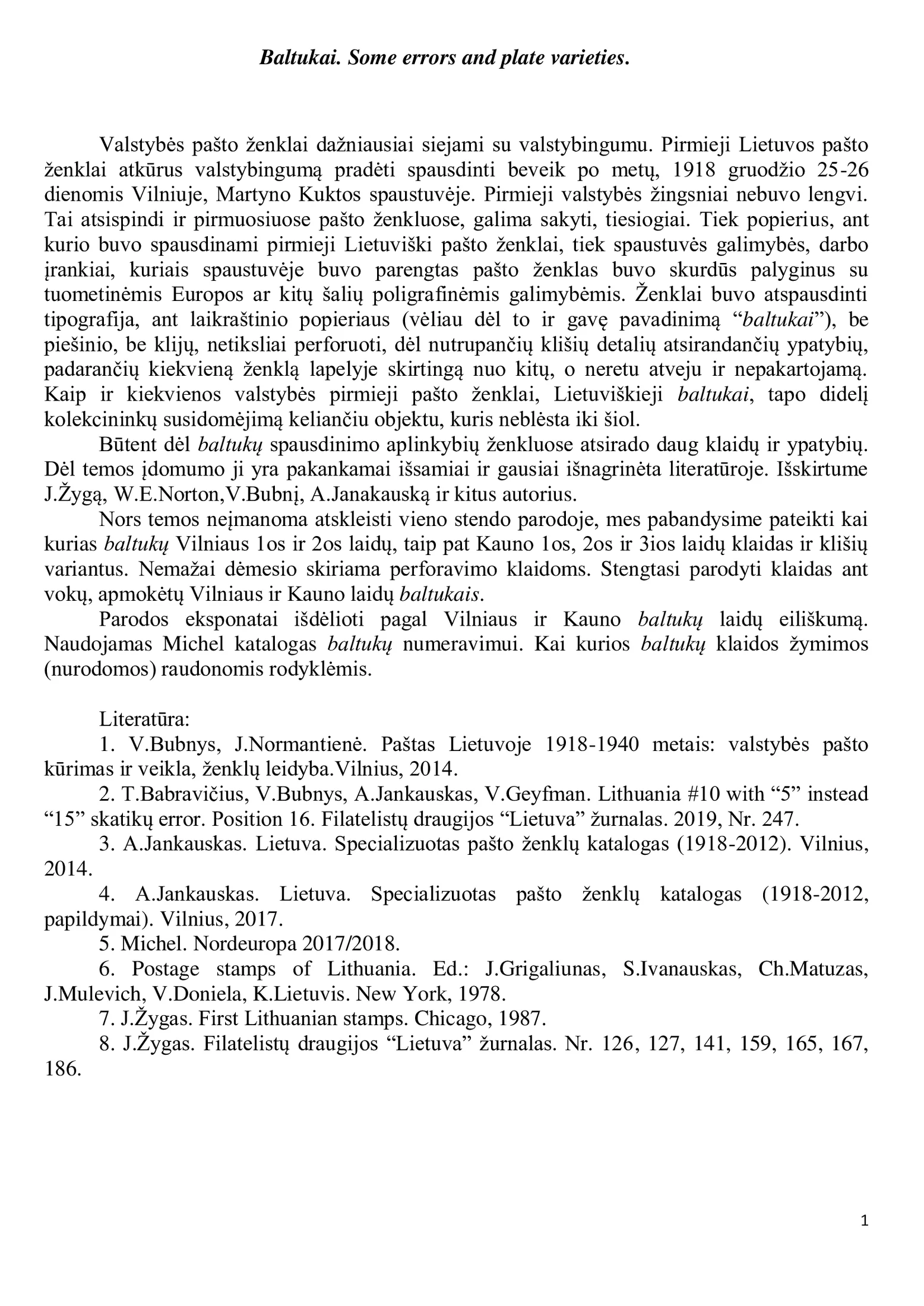 Baltukai: Some Errors and Plate Varieties, sheet 101