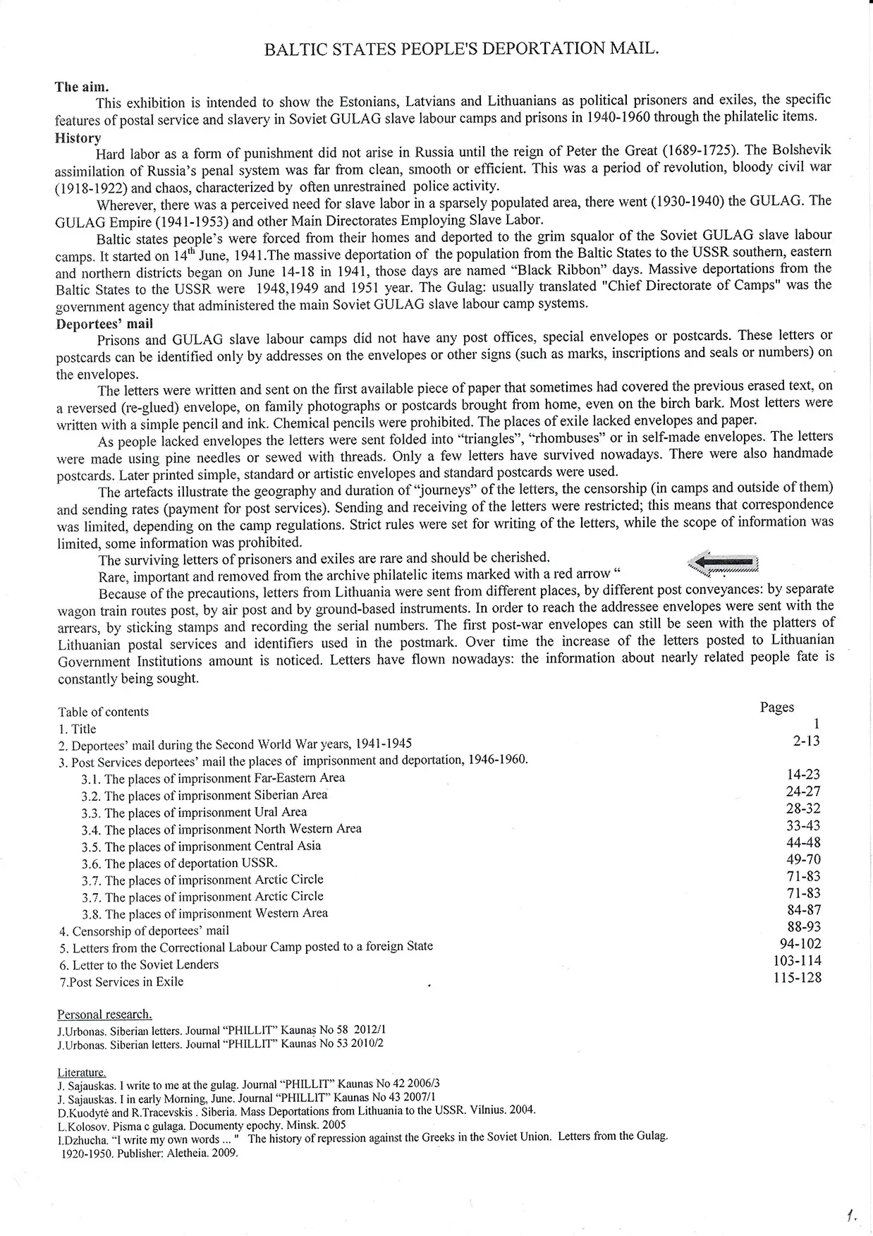 Baltic States People’s Deportation Mail, sheet 101