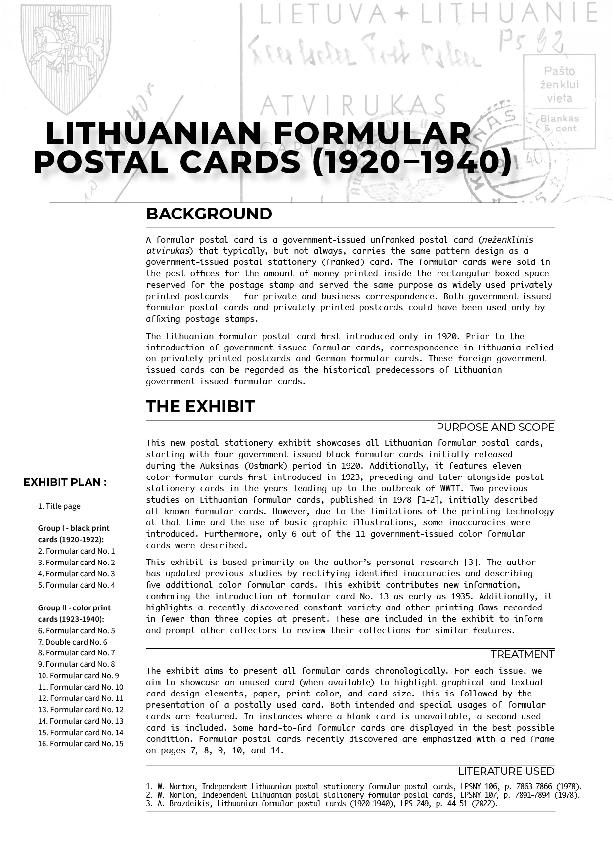 Lithuanian Formular Postal Cards (1920–1940), sheet 101
