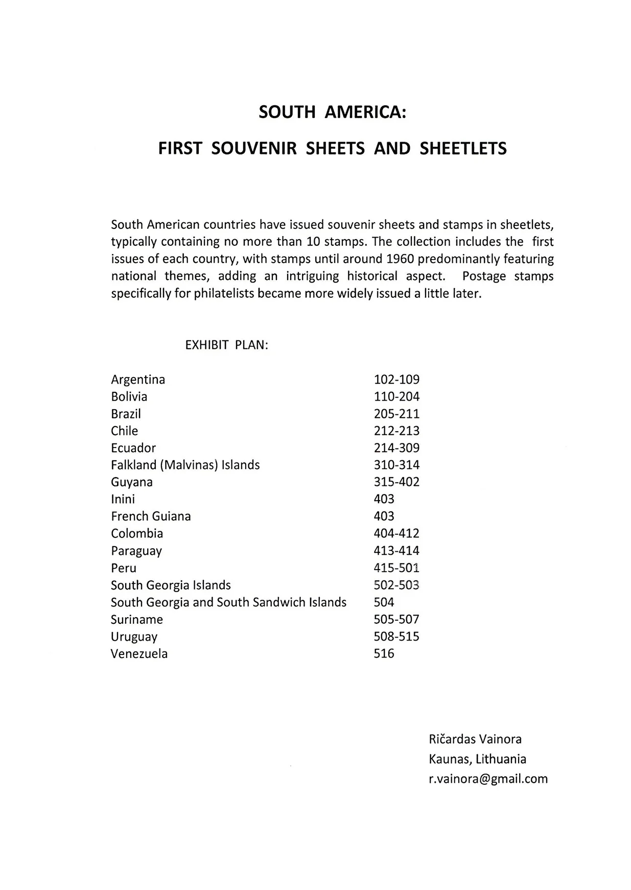 South America: First Souvenir Sheets and Sheetlets, sheet 101
