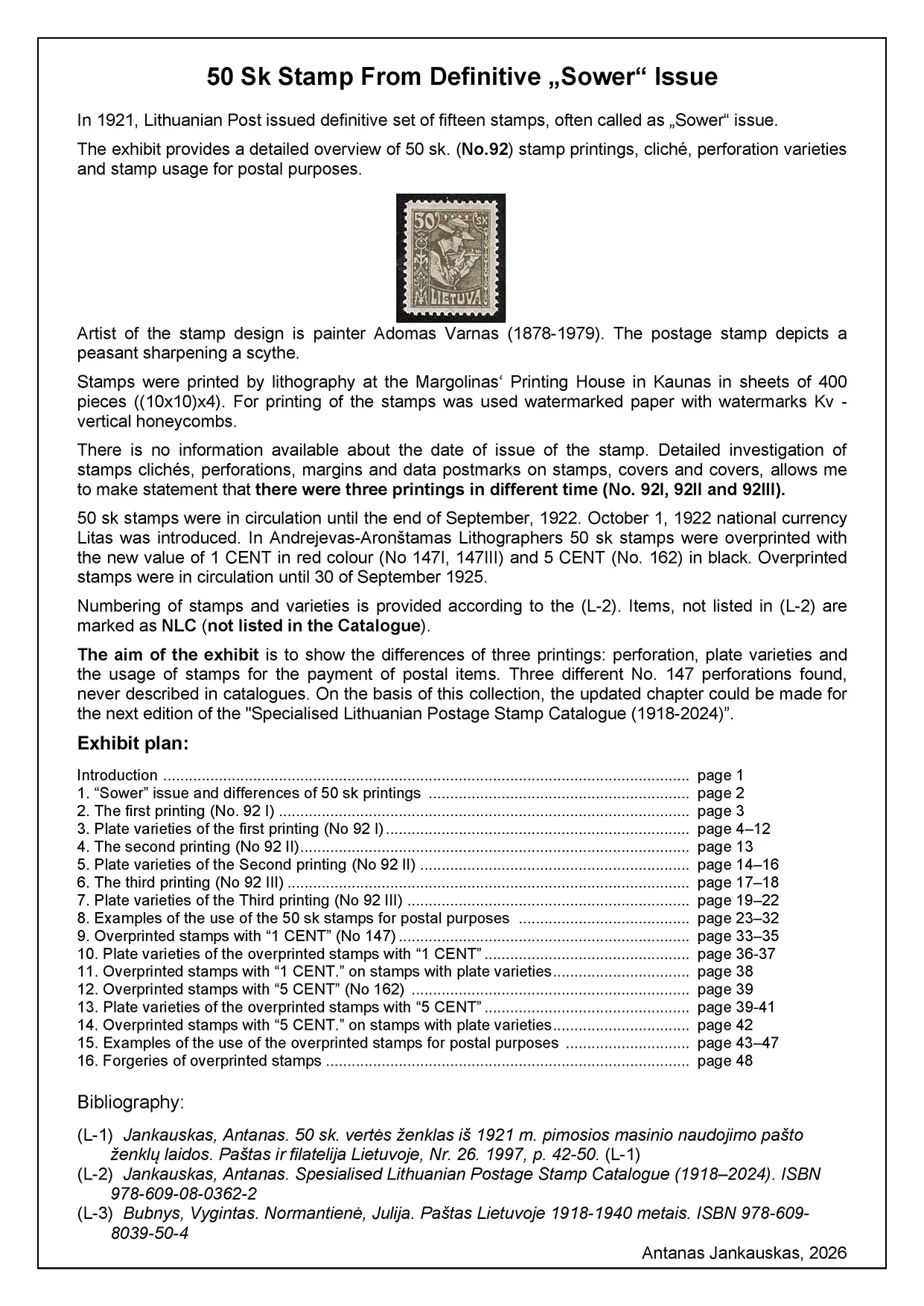 50 sk stamp from definitive “Sower” stamp issue, sheet 101