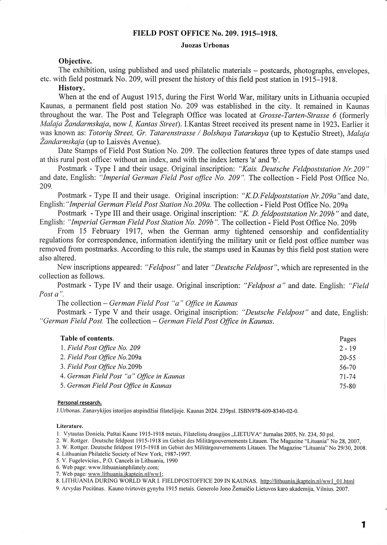 Feld post office No 209. 1915-1918, sheet 101